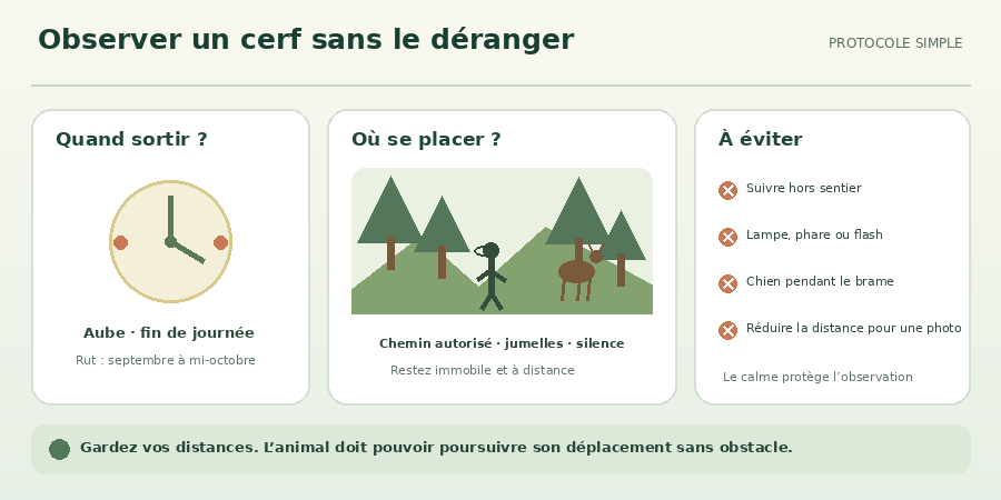 Horaires et gestes à privilégier pour observer un cerf à distance sans le déranger. »
