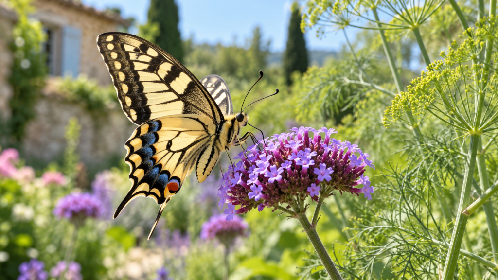 🦋 Cycle de vie du papillon Machaon : les quatre étapes de sa métamorphose Le papillon Machaon, aussi appelé Grand Porte-Queue, compte parmi les grands papillons les plus remarquables des jardins français. Son développement passe par quatre formes : l’œuf, la chenille, la chrysalide et l’adulte. Au potager, vous pouvez parfois observer ces étapes sur du fenouil, de la carotte ou du persil. Ce guide explique son cycle, ses besoins et les bons gestes pour l’accueillir. 📋 Le cycle de vie du Machaon en un coup d’œil Étape Durée indicative Ce qui se passe Où l’observer Œuf Environ une semaine, selon les conditions La larve se développe dans l’œuf Sur une feuille de plante hôte Chenille Environ trois à six semaines Elle se nourrit, grandit et mue Sur le fenouil, la carotte ou d’autres Apiacées Chrysalide estivale Environ deux à trois semaines La transformation vers l’adulte se déroule Fixée à une tige ou à un autre support Chrysalide hivernante Plusieurs mois Le développement ralentit pendant l’hiver Dans la végétation, souvent près d’une plante hôte Papillon adulte Plusieurs semaines, selon les conditions Il vole, butine et se reproduit Dans les jardins, les prairies et les friches Ces durées restent des repères approximatifs, et non un calendrier fixe. La température, l’altitude et la saison influencent le rythme du développement. Le Parc naturel régional de la Forêt d’Orient indique plusieurs générations par an et une croissance larvaire d’environ un mois. Une ressource spécialisée situe le stade larvaire entre trois et six semaines. biodiversite.pnr-foret-orient.fr 🔄 Une métamorphose complète en quatre formes Le Machaon connaît une métamorphose complète. Les biologistes parlent d’un cycle holométabole. Cela signifie que l’œuf donne naissance à une larve, puis à une chrysalide et enfin à un adulte. La chenille ne ressemble pas au papillon. Elle se nourrit et grandit, tandis que l’adulte vole et se reproduit. La chrysalide constitue une phase de transformation. Pendant cette période, l’insecte reste immobile à l’extérieur, alors que son corps évolue. Pour résumer le cycle : œuf → chenille → chrysalide → papillon adulte → ponte Le cycle recommence lorsque les adultes s’accouplent et que les femelles pondent de nouveaux œufs sur des plantes adaptées. 🥚 Première étape : les œufs sont pondus un par un Après l’accouplement, la femelle recherche des plantes dont les feuilles nourriront les chenilles. Elle dépose ses œufs isolément sur les feuilles ou à proximité des parties tendres de la plante. Cette ponte isolée facilite l’accès à la nourriture après l’éclosion. Les œufs sont petits et difficiles à repérer. Leur teinte évolue pendant le développement embryonnaire. Ils peuvent se confondre avec une irrégularité de la feuille, une goutte séchée ou une petite marque végétale. Les plantes que la femelle peut choisir La femelle pond sur des plantes appartenant principalement aux familles des Apiacées et des Rutacées. Au jardin, les chenilles peuvent se nourrir de fenouil, de carotte, de céleri et de persil. Parmi les plantes sauvages figurent la carotte sauvage et plusieurs espèces de peucédans. www.lpo.fr La femelle ne choisit donc pas une plante au hasard. La présence d’une plante nourricière joue un rôle déterminant dans la survie des jeunes larves. Une pelouse très courte ou un potager dépourvu d’Apiacées offrira peu de ressources aux chenilles. Comment repérer les œufs sans abîmer la ponte ? Inspectez les feuilles avec douceur. Regardez le dessus et le dessous, sans tirer sur les tiges. Une loupe peut aider, mais vous n’avez pas besoin de déplacer la plante. Ne détachez pas une feuille portant un œuf pour la conserver à l’intérieur. Les conditions de lumière, de température et d’humidité pourraient différer de celles du jardin. L’observation sur place reste la solution la plus simple. 🐛 Deuxième étape : la chenille se nourrit et grandit À l’éclosion, la larve commence sa vie sur la plante où la femelle a pondu. Elle mange d’abord les restes de l’enveloppe de l’œuf, puis consomme les feuilles autour d’elle. Elle grandit par étapes et mue lorsque son ancienne peau devient trop étroite. Le nombre de générations dépend des conditions locales. Pendant sa croissance, la chenille passe par plusieurs mues successives. Son apparence évolue aussi. Les jeunes larves sont plus sombres, tandis que les chenilles développées présentent généralement un corps vert avec des marques noires et jaunes. www.lpo.fr Reconnaître la chenille adulte La chenille mature du Machaon se reconnaît à ses anneaux noirs et à ses taches jaune vif. Son corps vert contraste avec les tiges et les feuilles des plantes hôtes. Elle peut rester immobile sur une tige, puis se déplacer pour atteindre une nouvelle feuille. Cette coloration ne signifie pas que la chenille est dangereuse. Elle sert surtout à reconnaître l’espèce et à rompre le camouflage dans la végétation. Évitez toutefois de la manipuler. Elle est fragile, et le contact peut la stresser. L’osmeterium : une défense contre les prédateurs Lorsqu’elle est inquiétée, la chenille peut déployer un organe orange bifide situé derrière sa tête. Cet organe, appelé osmeterium, libère une odeur forte qui peut dissuader certains prédateurs. La chenille le rétracte lorsque le danger s’éloigne. cbnbfc-ori.fr N’essayez pas de provoquer cette réaction. Une observation calme suffit pour voir ses motifs, sa posture et ses déplacements. Si vous jardinez près d’elle, évitez de secouer la plante ou de la déplacer. La chenille mange-t-elle tout le potager ? Une chenille peut consommer une partie du feuillage de sa plante hôte. Cela ne signifie pas qu’elle détruira tout le potager. Le nombre de larves peut varier d’une année à l’autre, tout comme la quantité de feuilles disponibles. Si plusieurs pieds de fenouil ou de carotte poussent dans le jardin, laissez-en quelques-uns aux insectes. Vous pouvez aussi réserver une petite zone de culture aux plantes nourricières. Cette organisation limite la concurrence avec les légumes destinés à la récolte. 🟤 Troisième étape : la chenille devient chrysalide Quand elle a terminé sa croissance, la chenille quitte parfois sa plante nourricière pour chercher un support stable. Elle s’y fixe avant de devenir une chrysalide, stade qui précède l’émergence du papillon adulte. Chez les papilionidés, la chrysalide peut s’attacher au support grâce à un point d’ancrage et à un fil de soie qui la maintient. Elle peut se trouver sur une tige, une branche ou un autre support adapté. La fiche de la LPO signale des chrysalides hivernantes sur une tige robuste ou une plante ligneuse morte. www.lpo.fr Une couleur qui se fond dans le support La chrysalide peut être verte, grisâtre ou chamois. Ces variations l’aident à se confondre avec la végétation ou le support voisin. Elle peut ainsi passer inaperçue sur une tige sèche ou près d’une branche. Si vous repérez une chrysalide, ne la détachez pas. Le point de fixation peut être très fin et se rompre facilement. Évitez aussi de couper la tige concernée avant l’émergence. La diapause hivernale Les chenilles issues des dernières générations de l’année passent généralement l’hiver au stade de chrysalide. Le développement ralentit alors fortement. Cette période d’arrêt biologique s’appelle la diapause hivernale. La chrysalide attend le retour de conditions favorables avant de poursuivre sa transformation. Une partie des papillons observés au printemps provient donc de chrysalides formées pendant l’année précédente. biodiversite.pnr-foret-orient.fr 🦋 Quatrième étape : le papillon adulte émerge À la fin de la transformation, le papillon sort de la chrysalide. Ses ailes sont encore souples et froissées. Il doit les déployer et les laisser se raffermir avant de pouvoir voler correctement. L’adulte porte des ailes jaune pâle ornées de motifs noirs. Les ailes postérieures présentent des marques bleues et une tache rouge. Deux prolongements évoquant de petites queues lui donnent son nom de Grand Porte-Queue. La LPO indique une envergure d’environ 63 à 75 millimètres. www.lpo.fr Où trouver le Machaon adulte ? Le Machaon fréquente les espaces ouverts et fleuris. Vous pouvez le voir dans un jardin, une prairie, une friche, près d’une culture ou sur une lisière ensoleillée. Les adultes butinent plusieurs espèces de fleurs pour prélever du nectar. www.lpo.fr Il vole avec des battements amples et peut parcourir rapidement une zone fleurie. Il se pose parfois brièvement avant de repartir. Une observation patiente augmente les chances de le voir se nourrir. Le hill-topping, une rencontre au sommet Les mâles peuvent se regrouper sur un point élevé pour rencontrer des femelles. Ce comportement porte le nom de hill-topping, ou « rassemblement au sommet ». Il peut se produire sur une colline, une butte ou un relief dégagé. Des poursuites aériennes précèdent parfois l’accouplement. www.lpo.fr 📅 Combien de générations le Machaon produit-il par an ? Le nombre de générations varie avec la latitude, l’altitude et les conditions météo. En France, le Machaon peut produire une, deux ou parfois trois générations annuelles. La LPO indique une période de vol pouvant s’étendre de février à octobre selon le climat et l’altitude. www.lpo.fr Période indicative Étapes souvent observées Fin de l’hiver et printemps Émergence des adultes issus des chrysalides hivernantes Printemps et début d’été Ponte, chenilles et premières chrysalides Été Adultes, pontes et chenilles de générations suivantes Fin d’été et automne Derniers adultes et formation de chrysalides hivernantes Hiver Développement ralenti au stade de chrysalide Ce tableau donne des repères généraux. Un printemps doux peut avancer les émergences. Une période fraîche peut retarder le développement. Les dates observées dans un jardin ne correspondent donc pas forcément à celles d’une autre région. 🔎 Machaon ou Flambé : comment les distinguer ? Le Machaon est parfois confondu avec le Flambé, un autre papillon à longue queue. Les deux espèces portent des prolongements sur les ailes postérieures. Leurs motifs permettent toutefois de les différencier. Le Machaon présente un fond jaune clair avec des dessins noirs, des marques bleues et une tache rouge. Le Flambé se distingue par de longues rayures noires transversales sur ses ailes. www.lpo.fr Pour comparer deux individus, observez les ailes lorsqu’ils se posent. Ne tentez pas de les attraper. La forme des marques, les couleurs et les motifs restent les meilleurs indices visuels. 🌿 Comment accueillir le Machaon dans votre jardin ? Un jardin favorable propose deux types de ressources : des plantes nourricières pour les chenilles et des fleurs nectarifères pour les adultes. Les plantes hôtes comprennent des espèces cultivées et sauvages. Garder quelques pieds de fenouil ou de carotte peut donc aider les larves. www.lpo.fr Vous pouvez améliorer l’accueil du Machaon avec quelques gestes simples : - Gardez quelques pieds de fenouil, de carotte, de céleri ou de persil. - Laissez une partie du jardin fleurir et monter en graines. - Conservez des fleurs variées du printemps à l’automne. - Limitez les insecticides et les traitements non indispensables. - Évitez de couper les tiges portant une chrysalide. - Réservez une petite zone moins souvent tondue. Les espaces fleuris servent de nourriture aux adultes. Les plantes hôtes nourrissent les chenilles. Il faut donc penser aux deux stades pour soutenir le cycle complet. La LPO recommande de prendre en compte les plantes nourricières du Machaon dans les jardins. Le fenouil commun et la carotte sauvage peuvent notamment apporter des ressources aux chenilles. tarn.lpo.fr Que faire si une chenille se trouve sur vos légumes ? Si elle est sur un pied de fenouil, de persil ou de carotte, laissez-la sur place quand cela reste possible. Vous pouvez protéger les autres plants avec une organisation adaptée, sans déplacer la chenille. Ne la ramenez pas dans votre maison. La température et la lumière peuvent perturber son développement. Une chrysalide trouvée dans le jardin doit aussi rester fixée à son support. Les traitements peuvent-ils perturber le cycle ? Les insecticides peuvent toucher les chenilles ou réduire les insectes disponibles dans le jardin. Ils peuvent aussi atteindre d’autres espèces. Un jardin plus accueillant repose d’abord sur la diversité végétale et une gestion douce des espaces fleuris. Évitez de pulvériser un produit sur une plante portant des œufs ou des chenilles. Si un traitement est nécessaire pour une autre raison, lisez l’étiquette et respectez les consignes du fabricant. Préservez les zones où les papillons butinent. 👀 Observer le cycle sans nuire aux insectes La meilleure façon d’étudier le Machaon consiste à observer les plantes hôtes régulièrement, sans toucher les insectes. Vous pouvez noter les dates, photographier les étapes et comparer les motifs visibles. Une photo permet de suivre les changements de taille et de couleur. Prenez-la sans déplacer la feuille. Gardez une distance suffisante et évitez de retourner la chenille pour voir son ventre. Pour suivre le cycle, notez : - la plante sur laquelle vous observez l’œuf ou la chenille ; - la date et la météo générale ; - les changements d’apparence de la larve ; - l’emplacement approximatif de la chrysalide ; - la date d’émergence du papillon, si vous l’observez. Ces observations restent utiles même si vous ne voyez pas toutes les étapes. Les œufs sont petits et les chrysalides bien camouflées. Une absence d’observation ne signifie donc pas forcément que le papillon ne fréquente pas votre jardin. 🌍 Répartition et présence en France Le Machaon est présent dans toute la France, avec une abondance qui varie selon les régions et les années. Le Conservatoire botanique national de Bourgogne-Franche-Comté indique qu’il fréquente les prairies de fauche, les friches, les lisières et les jardins. Il peut aussi être observé à différentes altitudes. cbnbfc-ori.fr La présence d’un adulte ne garantit pas une ponte à proximité. Le papillon peut parcourir une certaine distance pour chercher une plante nourricière ou une fleur. Pour observer le cycle complet, la présence de plantes hôtes est un indice plus important que celle d’un adulte de passage. En Bourgogne-Franche-Comté, le Conservatoire botanique indique que l’espèce est très commune et classée en préoccupation mineure. Ce statut régional ne signifie pas que les ressources du papillon sont illimitées. Les plantes hôtes, les espaces fleuris et les zones non traitées restent importants pour son développement. cbnbfc-ori.fr ❓ Questions fréquentes sur le cycle du Machaon Combien de temps dure le cycle complet ? La durée varie selon la saison et la météo. En période chaude, l’œuf éclot en quelques jours à environ une semaine. La chenille se développe en plusieurs semaines. Une chrysalide estivale peut donner un adulte après quelques semaines. Une chrysalide hivernante attend le printemps suivant. chenilles.net Quelle plante attire le plus souvent la chenille ? Au potager, le fenouil est une plante fréquemment utilisée. La chenille peut aussi se nourrir de carotte, de céleri et de persil. Dans la nature, elle utilise plusieurs Apiacées, dont la carotte sauvage. www.lpo.fr La chenille du Machaon est-elle dangereuse ? Elle ne possède pas les poils urticants de certaines chenilles. Lorsqu’elle est inquiétée, elle peut sortir son osmeterium orange et dégager une odeur forte. Évitez de la toucher et laissez-la sur sa plante. cbnbfc-ori.fr Où la chrysalide passe-t-elle l’hiver ? Le Machaon hiverne au stade de chrysalide. Celle-ci reste fixée à un support, comme une tige robuste ou une plante ligneuse morte. Sa couleur peut la rendre difficile à repérer. www.lpo.fr Peut-on déplacer une chenille vers une autre plante ? Évitez de la déplacer si sa plante reste disponible. Un transfert peut provoquer une chute ou un stress. Si vous devez protéger une culture, essayez plutôt de réserver quelques feuilles ou quelques plants à la chenille. Pourquoi voit-on parfois plusieurs Machaons au même endroit ? Les adultes recherchent des fleurs et des partenaires. Les mâles peuvent aussi se regrouper sur un point élevé pour rencontrer des femelles. Ce comportement, appelé hill-topping, peut expliquer certaines observations répétées sur une butte ou une colline. www.lpo.fr 🌼 Un cycle spectaculaire à portée de jardin Le cycle de vie du papillon Machaon associe une ponte discrète, une chenille colorée, une chrysalide hivernante et un adulte au vol remarquable. En gardant quelques plantes hôtes et des fleurs dans votre jardin, vous pouvez offrir des ressources à plusieurs étapes de son développement. Pour prolonger votre lecture, consultez aussi nos articles sur les cycles reproductifs des animaux forestiers et les animaux des forêts françaises.