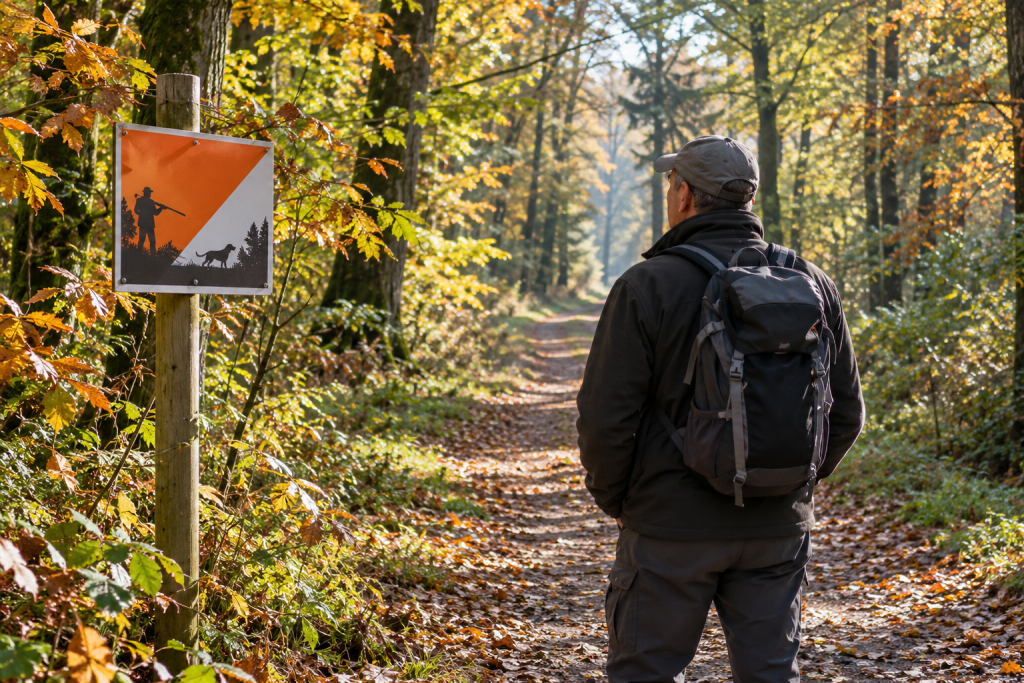 Panneau temporaire d’information près d’un sentier forestier dans les Deux-Sèvres